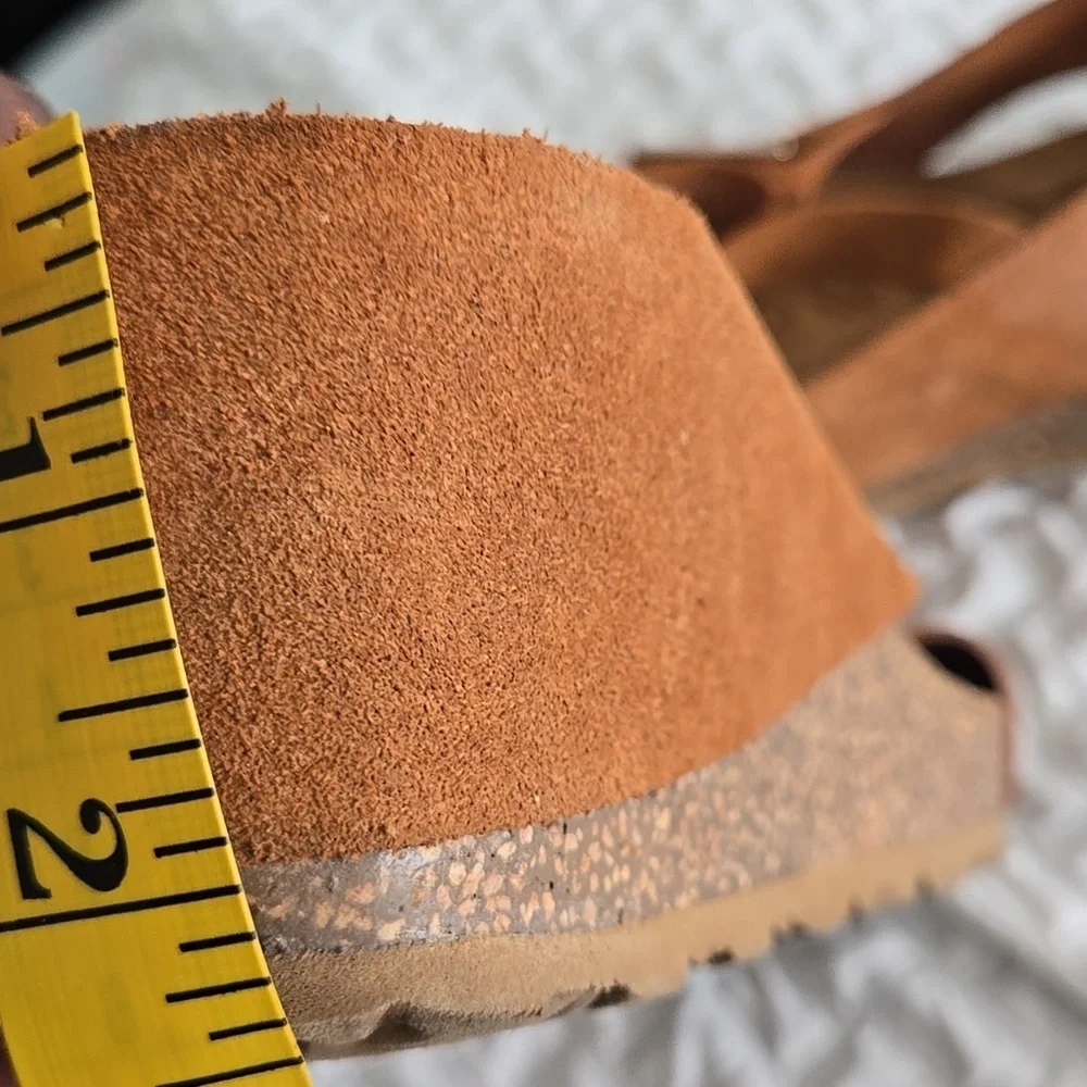 Yokono Women's Tan Suede Leather Wedge Slingback Sandals Summer Shoes Size 9